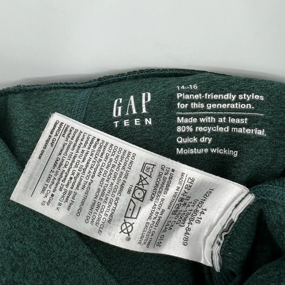 GAP Fit Teen Girl’s Crossover High Rise Flare Leggings Pants Dark Green Sz 14-16